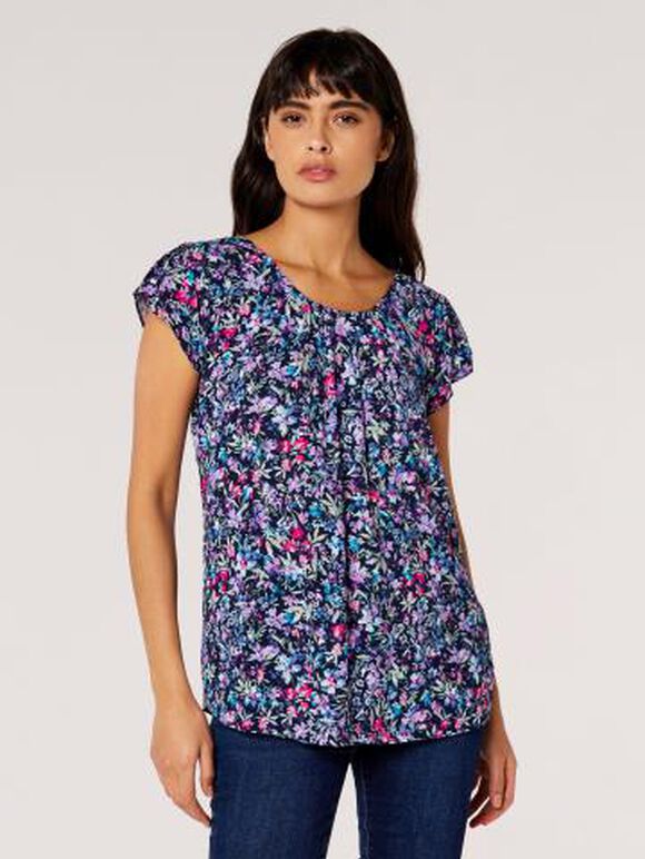 Garden Floral Top, Navy, large