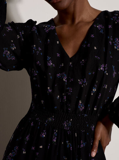 Vintage Floral Smocked Midi Dress
