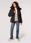 Faux Fur Hood Puffer Jacket, Black, large
