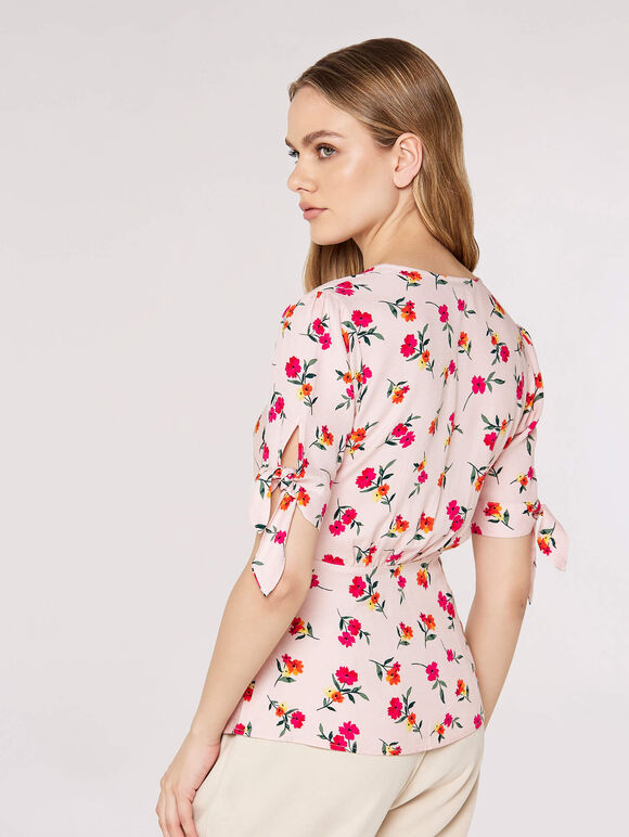 Floral Bow Detail Top, Pink, large
