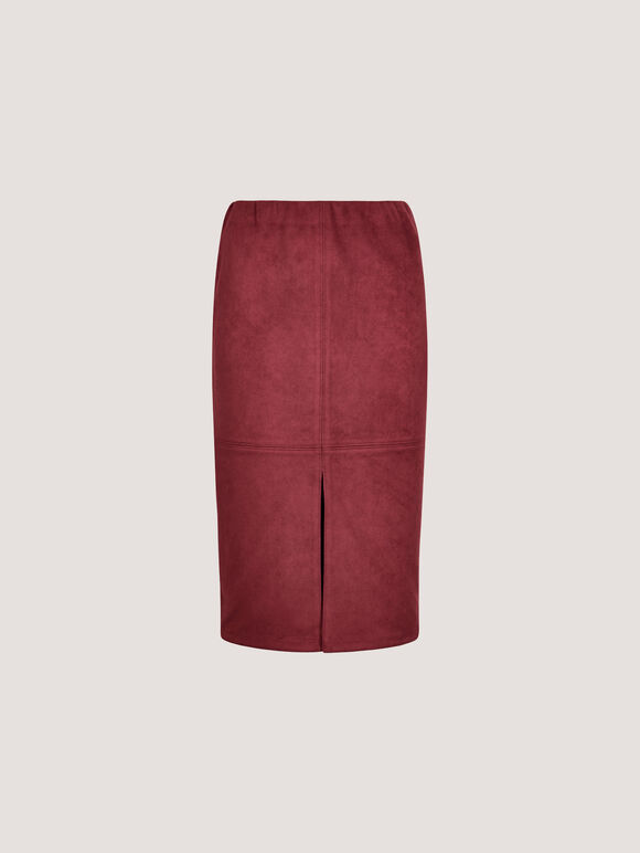 Split Front Suede Pencil Skirt, Burgundy, large