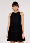 Boho Tiered Mini Dress, Black, large