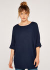 Soft-Touch Batwing Waffle Knit Top, Navy, large