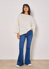 Pointelle Knit Bell Sleeve Jumper, White, large