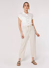 Linen Blend Cropped Trousers, Stone, large