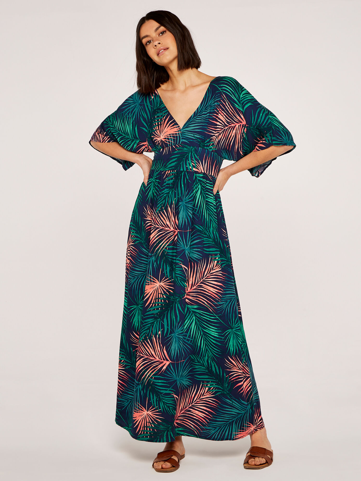Apricot tropical palm dress discount