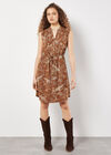 Tropical Animal Print Zip Mini Dress, Rust, large