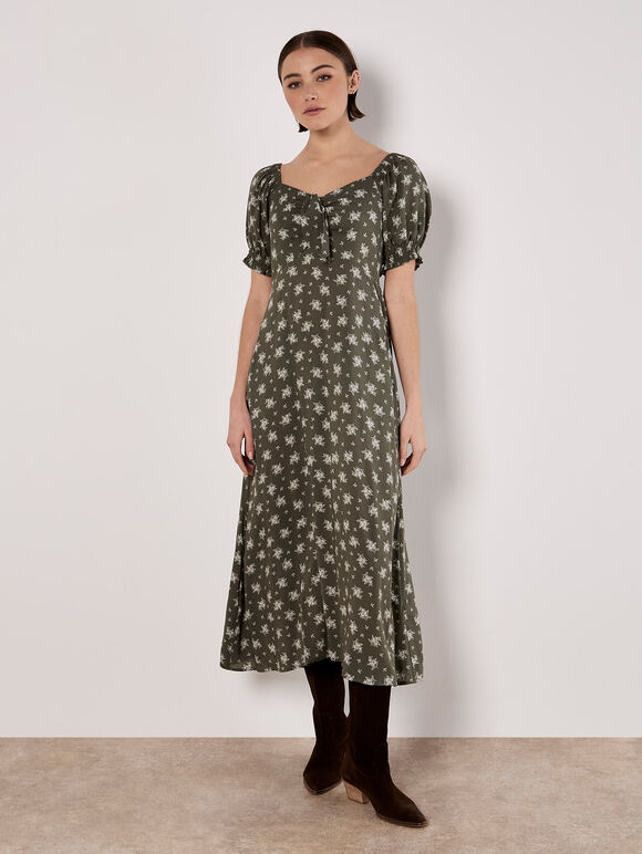 Silhouette Floral Milkmaid Maxi Dress, Khaki, large