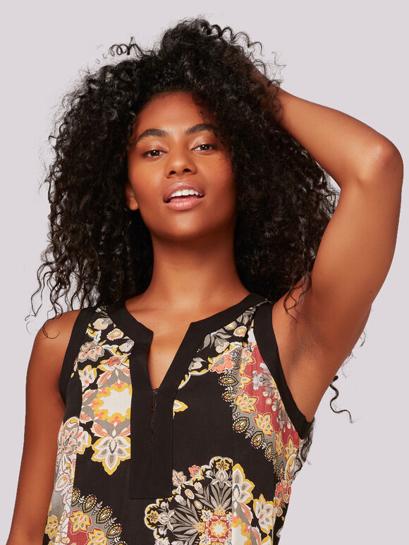 Mandala Solid Border Shift Dress, Black, large