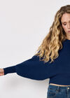Batwing Ribbed Knit Crop Jumper, Blue, large