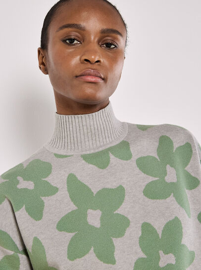 Flower Oversized Mock Neck Jumper