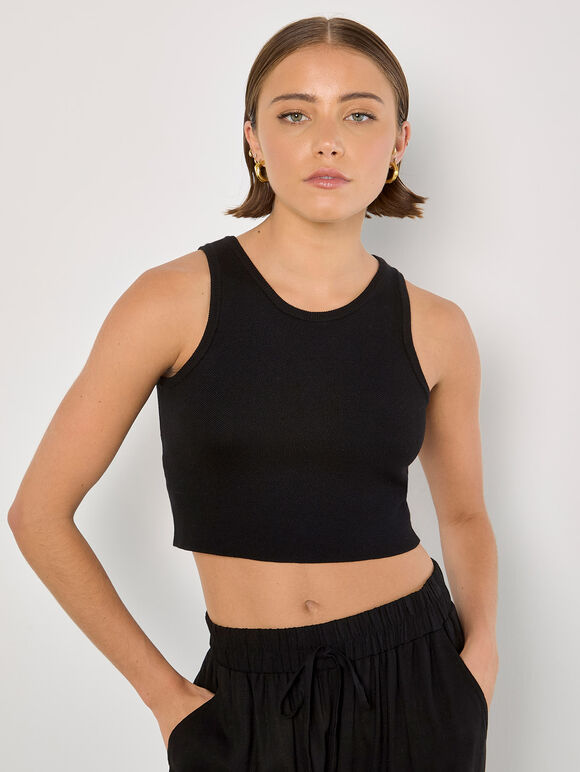 Racer Knitted Crop Top, Black, large
