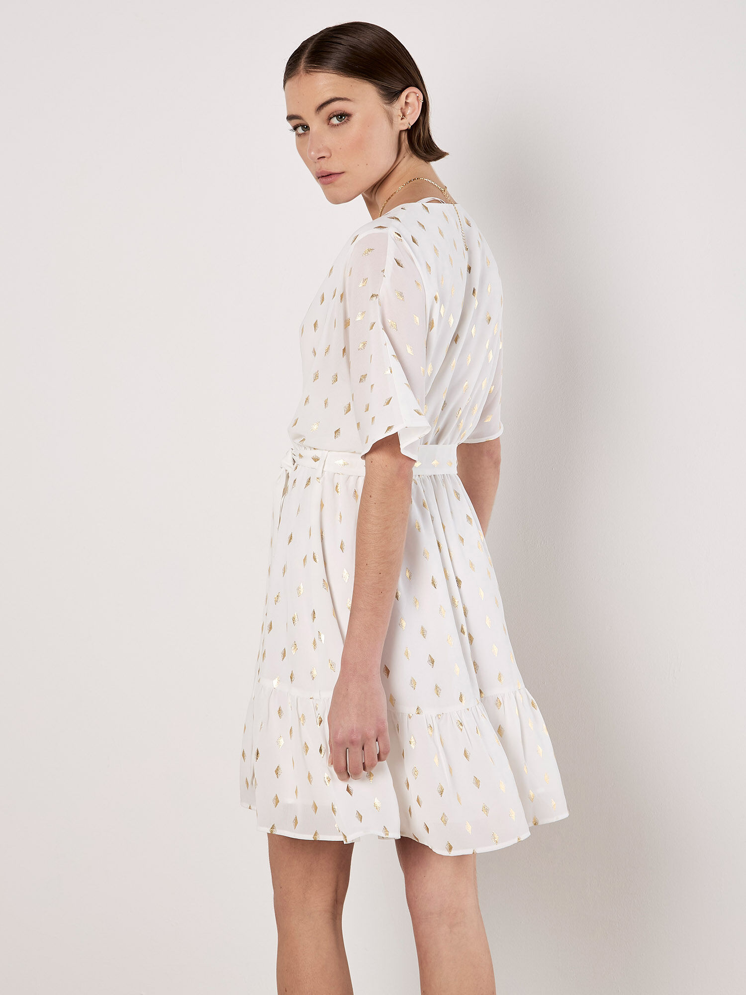 Gold Foil Diamond Wrap Mini Dress | Apricot Clothing