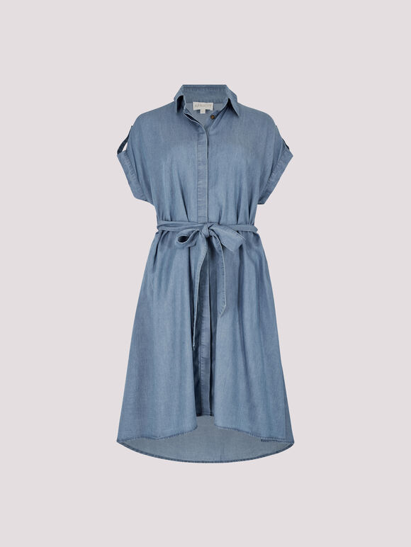 Denim Shirt Mini Dress, Blue, large