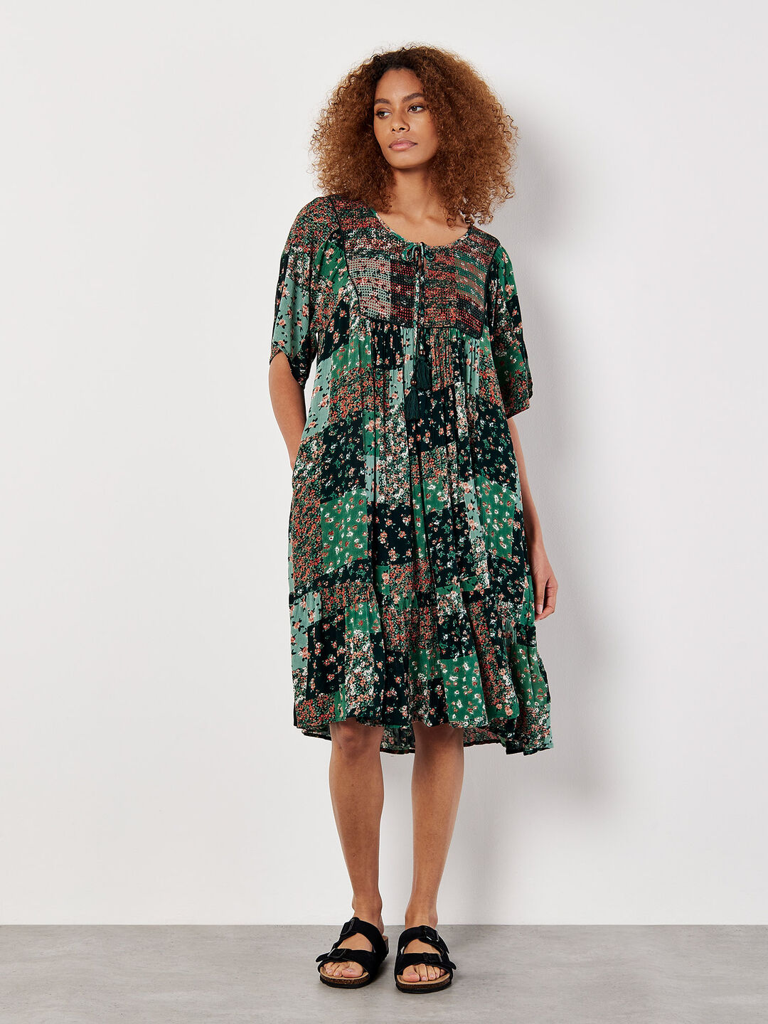 Image of Patchwork Print Crinkle Mini Dress