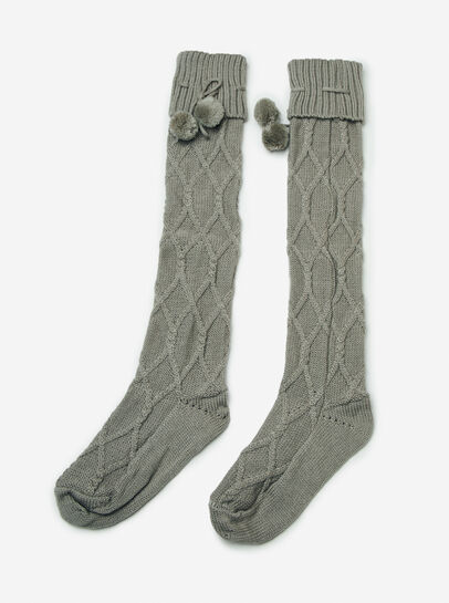 Pom Pom Knit Knee High Socks
