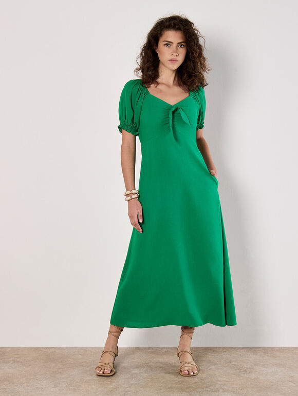 Tie Detail Milkmaid Midaxi Dress, Green, large
