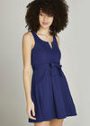 V Detail Two Pocket Skater Dress, Blue, large