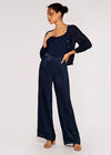 Knitted Scallop Crop Cardigan, Navy, large