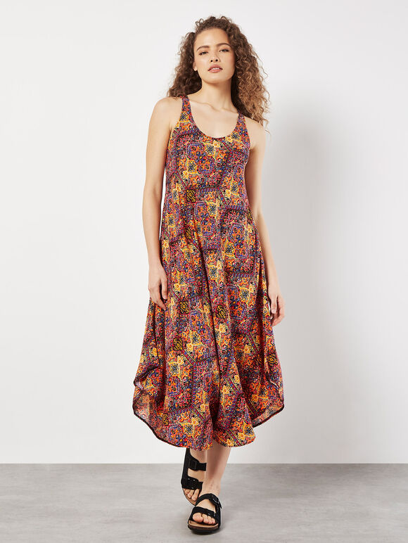 Hexagon Mandala Midi Dress, Yellow, large