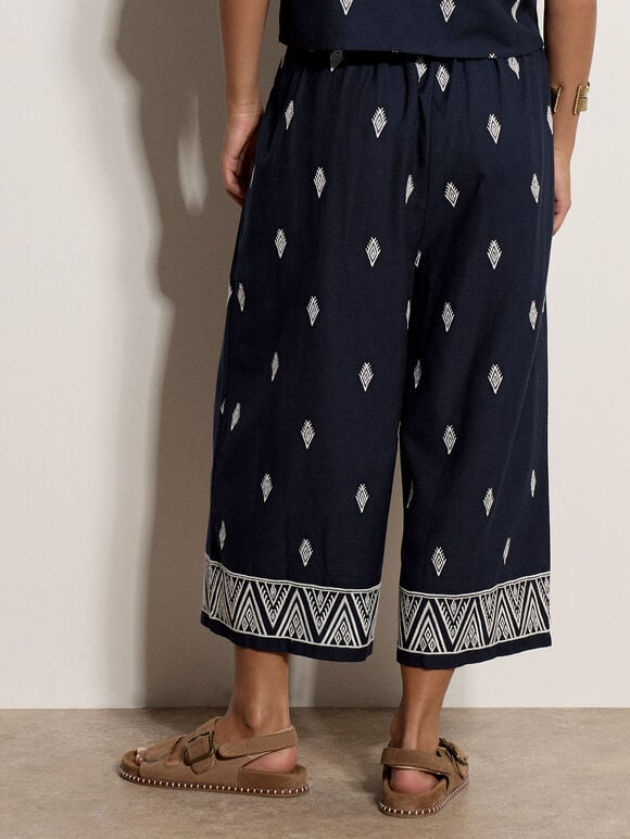 Cotton-Blend Embroidered Culottes, Navy, large