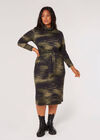 Texture Print Jersey Midi Dress, Khaki, large
