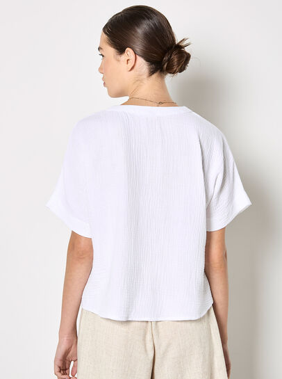 Textured V-Neck Cotton Blouse