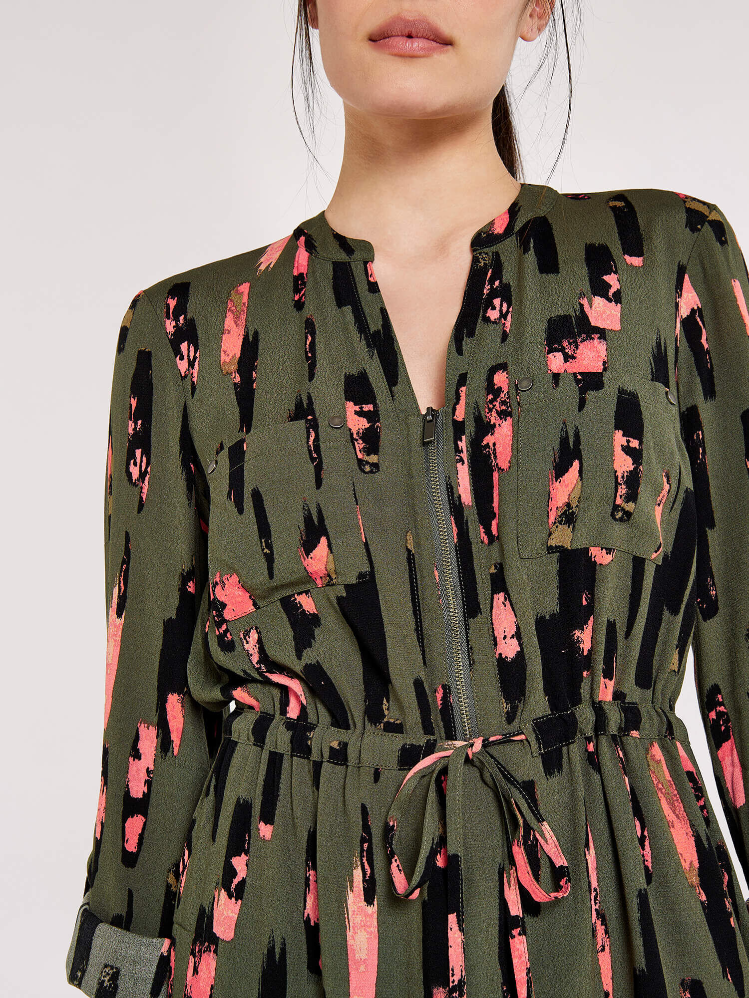 Brushstroke Print Mini Dress Apricot Clothing
