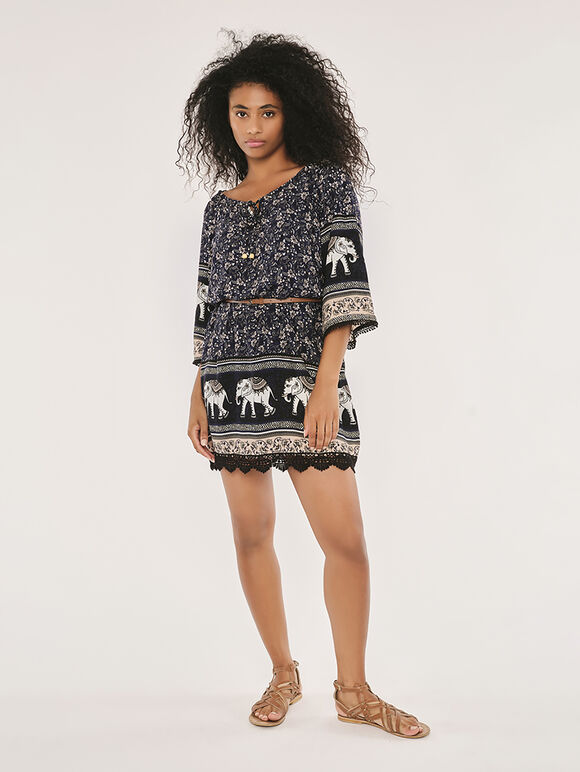 Bardot Tribal Elephant Dress, Navy, large
