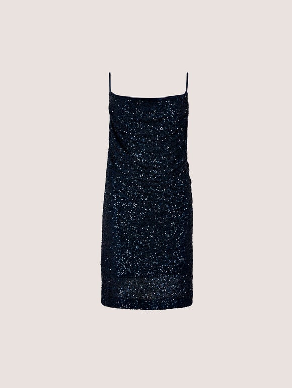 Sequin Ruched Cami Mini Dress, Navy, large