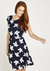 Graphic Flower Tie Back Dress, Navy, large