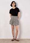 Animal Print Smocked Ruffle Mini Skort, Cream, large