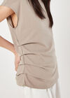 Side Pleat Cotton T-Shirt, Brown, large
