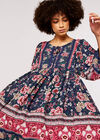 Folk Border Mini Dress, Navy, large