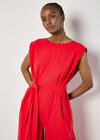 Wide Leg Cotton Jumpsuit, Red, large