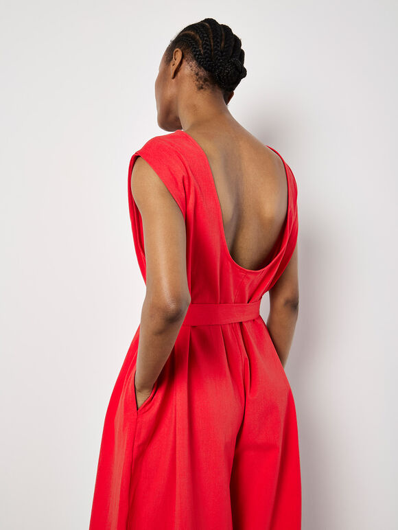 Wide Leg Cotton Jumpsuit, Red, large