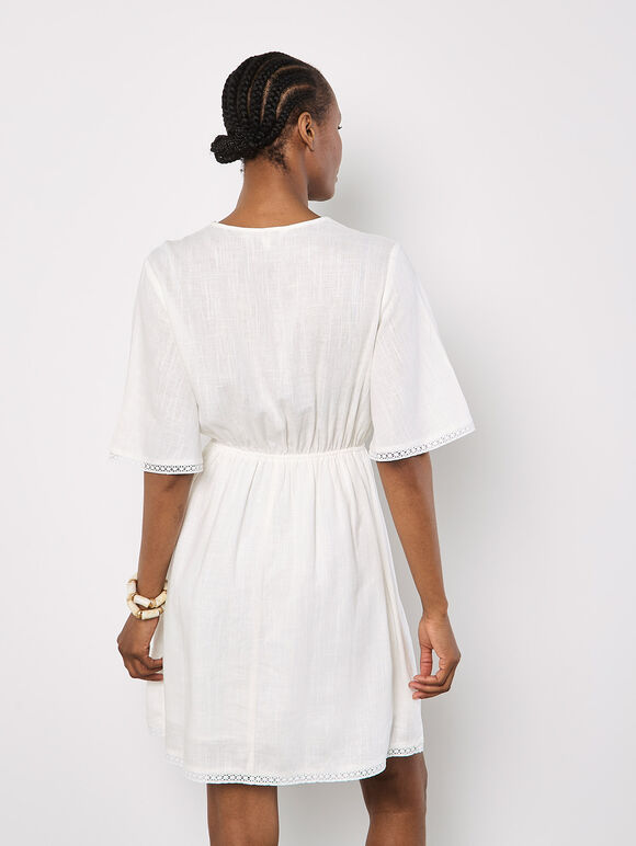 Daisy Lace Front Mini Dress, White, large