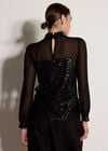 Sequin Embellished Chiffon Top, Black, large