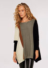 Oversized Colourblock Jumper, Khaki, large