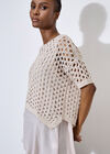 Knitted Mesh Layered Tunic Top, Stone, large