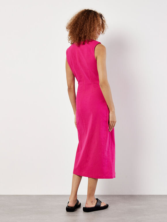 Cotton Wrap Midi Dress, Fuchsia, large