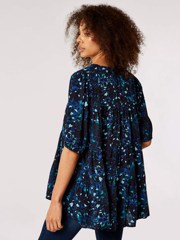 Cheetah Print Tiered Top, Navy, large