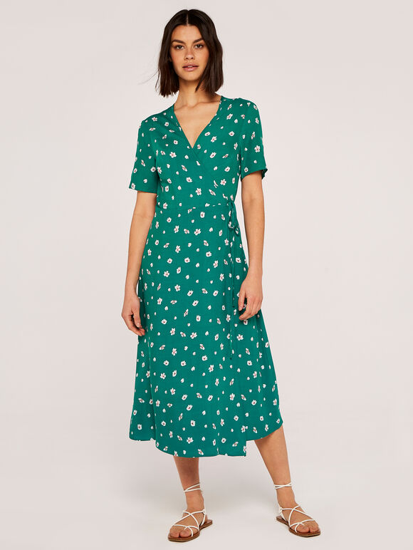 Blossom Wrap Midi Dress, Green, large