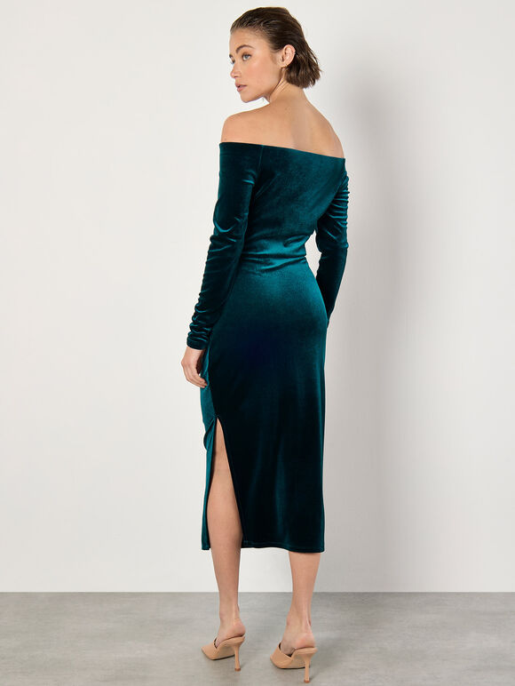 Bardot Velvet Midi Dress, Green, large