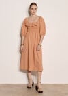 Ruffle Cotton Milkmaid Midi Dress, Peach, large