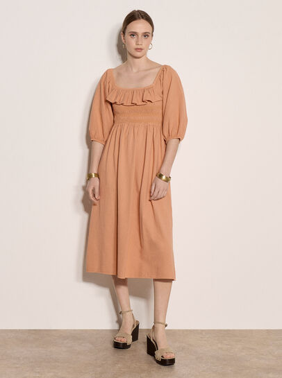 Ruffle Cotton Milkmaid Midi Dress