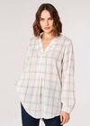 Check Print Oversized Shirt, White, large