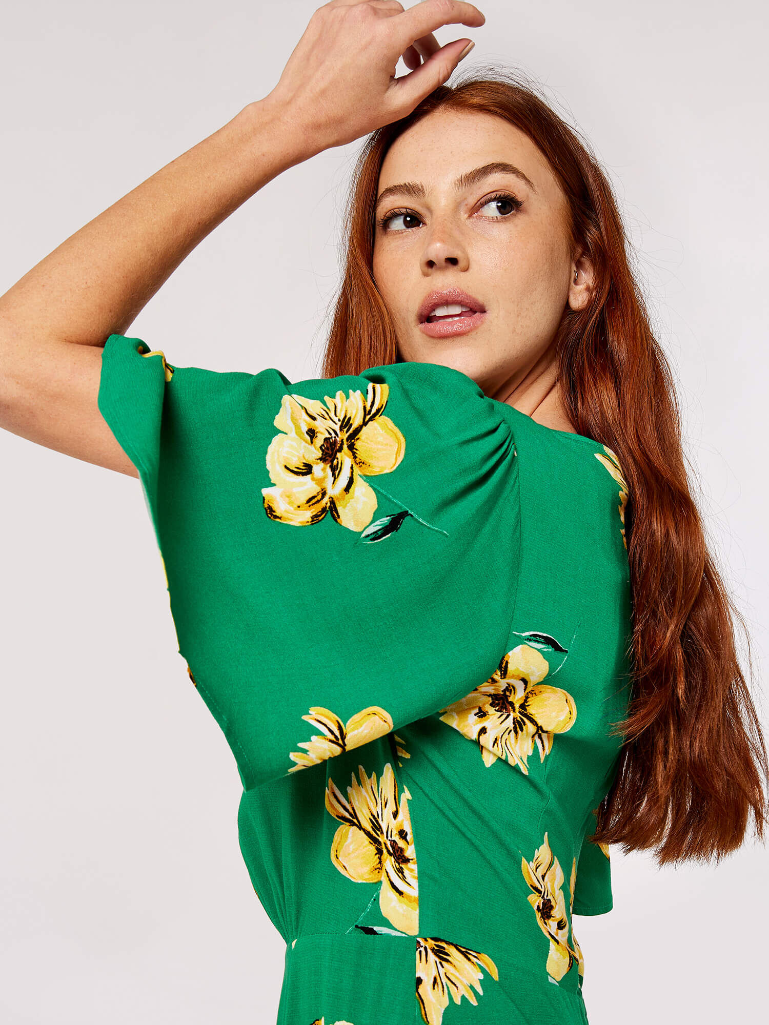 Long green store floral dress