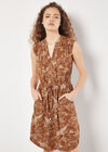 Tropical Animal Print Zip Mini Dress, Rust, large