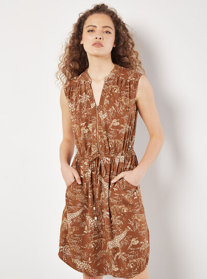Tropical Animal Print Zip Mini Dress